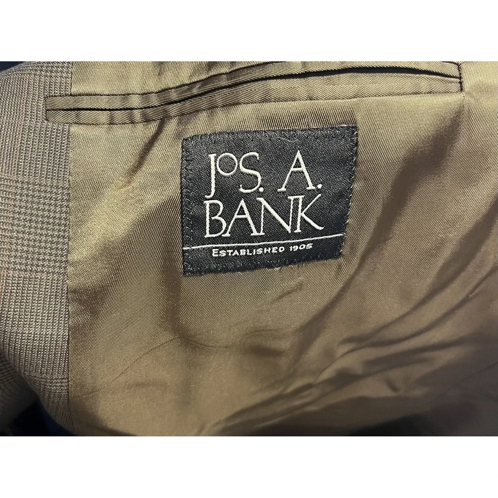 Jos. A. Bank‎ Suit Mens 48R 42x30 Brown Plaid 100% Wool 2 Piece Business Express